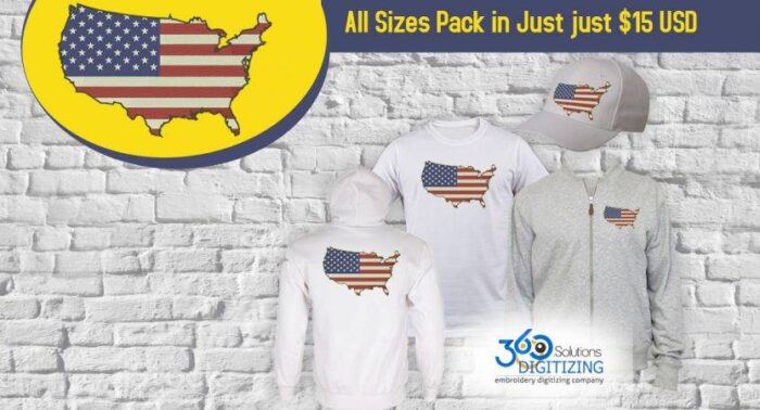 America Flag Digitized for Embroidery For Cap | Jacket Back | Full Chest & Left Chest Pack in All sizes.