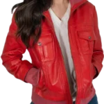 Flavia Red Leather Bomber Jacket