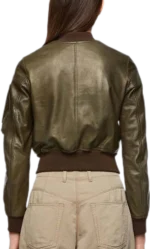 Livia Green Leather Bomber Jacket - Image 2