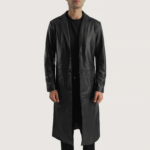 Jarek Black Leather Single Breasted Coat – Cowhide Semi-Aniline Leather Jacket
