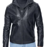 Razor Black Detachable Hooded Leather Jacket