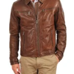 Flux Brown Leather Biker Jacket
