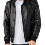 SteelEdge Black Leather Bomber Jacket