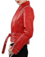 Bianca Studded Red Biker Leather Jacket - Image 5