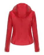 Nina Red Removable Hoodie Leather Jacket - Image 3
