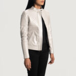 Icy Vixen Silver Quilted Leather Biker Jacket - Image 2