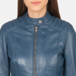 Cerulean Blue Leather Biker Jacket - Image 6
