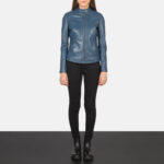 Cerulean Blue Leather Biker Jacket