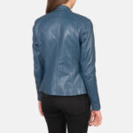 Cerulean Blue Leather Biker Jacket - Image 5