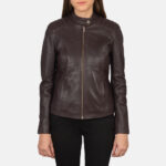 Scarlet Maroon Leather Biker Jacket - Image 4