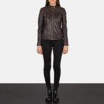 Scarlet Maroon Leather Biker Jacket