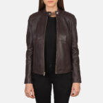 Scarlet Maroon Leather Biker Jacket - Image 3