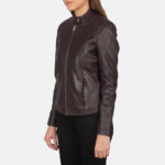 Scarlet Maroon Leather Biker Jacket - Image 2
