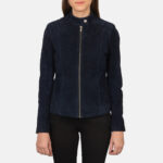 Oceanic Blue Suede Biker Jacket - Image 4
