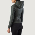 Hornet Green Hooded Leather Bomber Jacket - Image 5