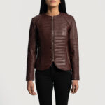 Nexi Quilted Maroon Leather Jacket - Image 4