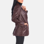 Norma Maroon Leather Blazer - Image 2