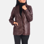 Norma Maroon Leather Blazer - Image 4