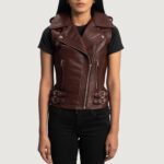 Rhonda Maroon Leather Biker Vest - Image 4