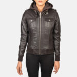 Brunswick Brown Hooded Leather Bomber Jacket