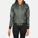 Thunderbird Green Hooded Leather Bomber Jacket - Image 4