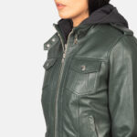 Thunderbird Green Hooded Leather Bomber Jacket - Image 6