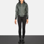 Thunderbird Green Hooded Leather Bomber Jacket