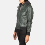 Thunderbird Green Hooded Leather Bomber Jacket - Image 2