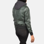 Thunderbird Green Hooded Leather Bomber Jacket - Image 5