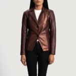 Ruby Metallic Maroon Leather Blazer - Image 4