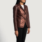 Ruby Metallic Maroon Leather Blazer - Image 2