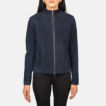 Prussian Blue Suede Biker Jacket - Image 4