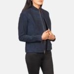 Prussian Blue Suede Biker Jacket - Image 6