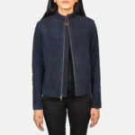 Prussian Blue Suede Biker Jacket - Image 3