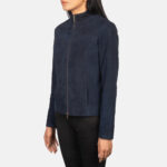 Prussian Blue Suede Biker Jacket - Image 2