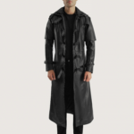 Hunters Black Hooded Leather Trench Coat