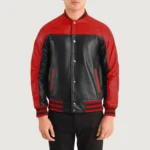 Redhawk Black & Red Leather Varsity Jacket