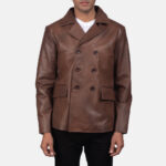 Commander's Brown Leather Naval Peacoat