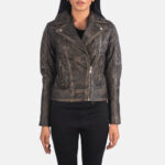 Chloe Quilted Distressed Brown Biker Jacket