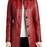 Red Quilted Leather Coat For Women