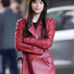 Dakota Johnson Madame Web 2024 Red Leather Coat