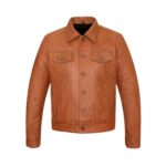 Men’s Tan Trucker Leather Jacket