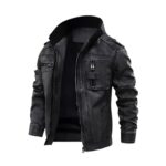 Cafe Racer Men’s Distressed Black Stand Up Collar Leather Jacket
