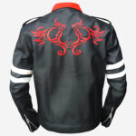 Classic Red Collar Dragon Embroidery Black Leather Jacket