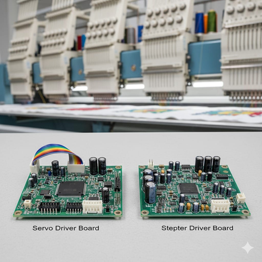 Motor driver boards for embroidery machines – servo driver and stepper driver boards with electronic components ensuring precision stitching